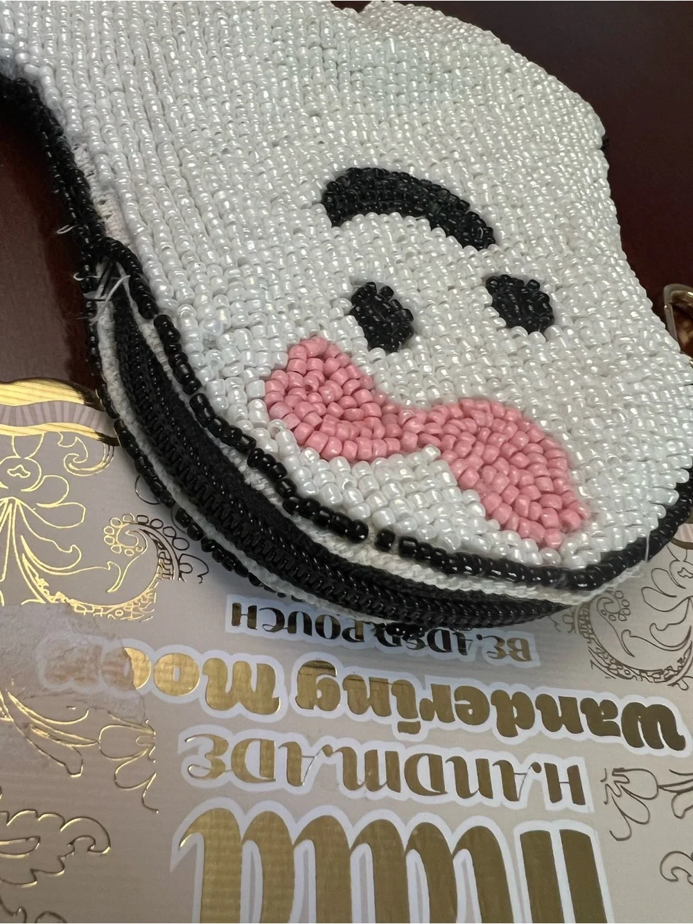 Wandering Moon Beaded Ghost Pouch - White with Pink Bow